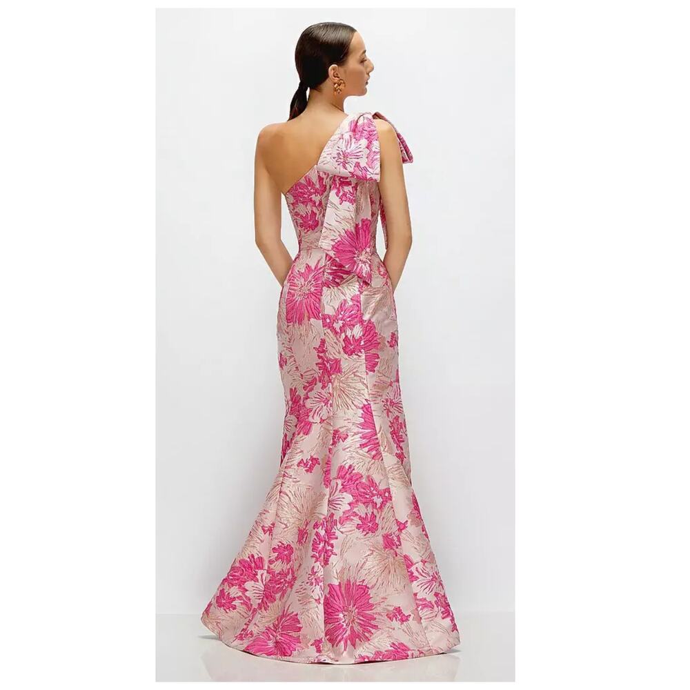 NEW Alfred Sung One-Shoulder Metallic Floral Jacquard Trumpet Gown Size 8 - Picture 2 of 12